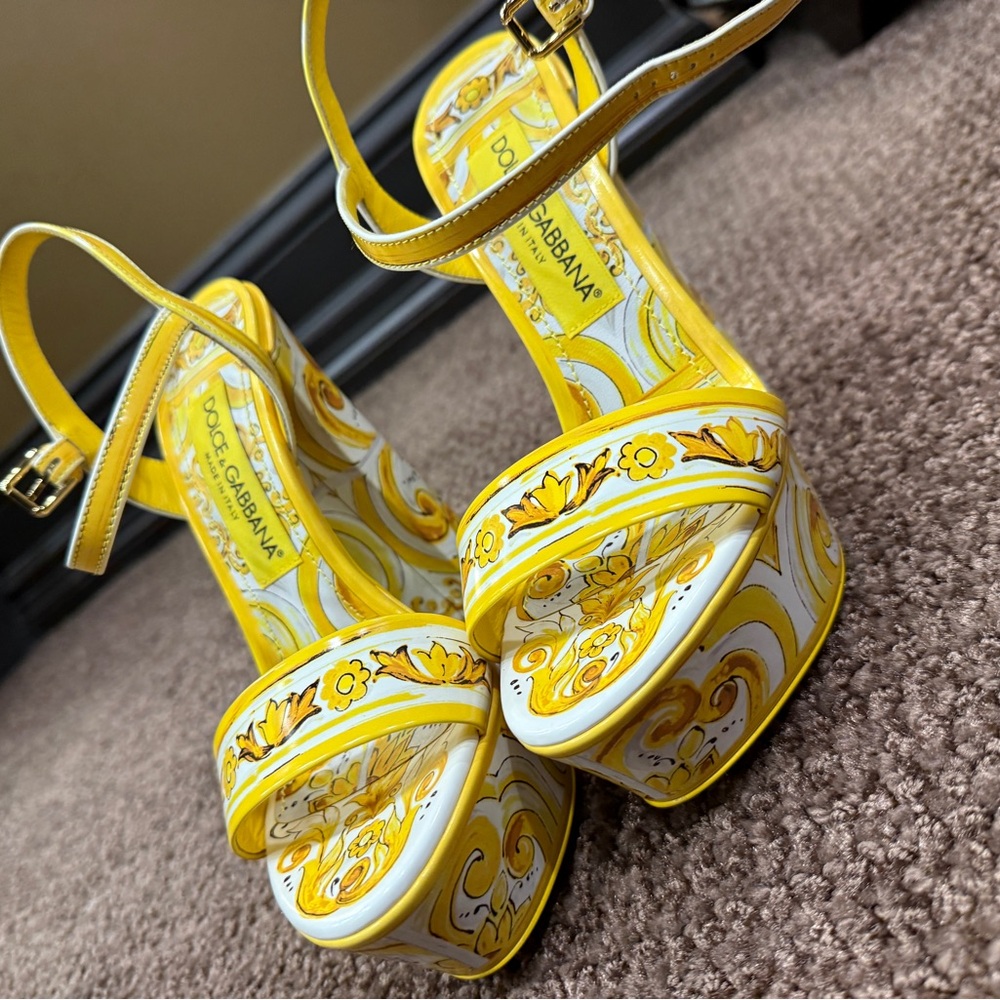 Versace Yellow and White Patterned Platform Sanda… - image 6